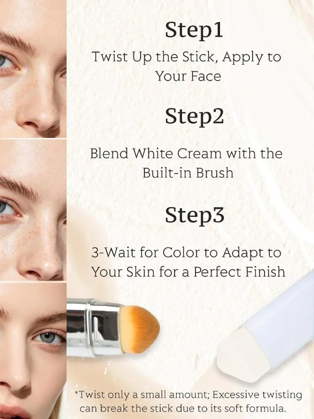 Color-Changing Foundation Stick with Brush, 2-in-1 Makeup & Concealer, Ivory